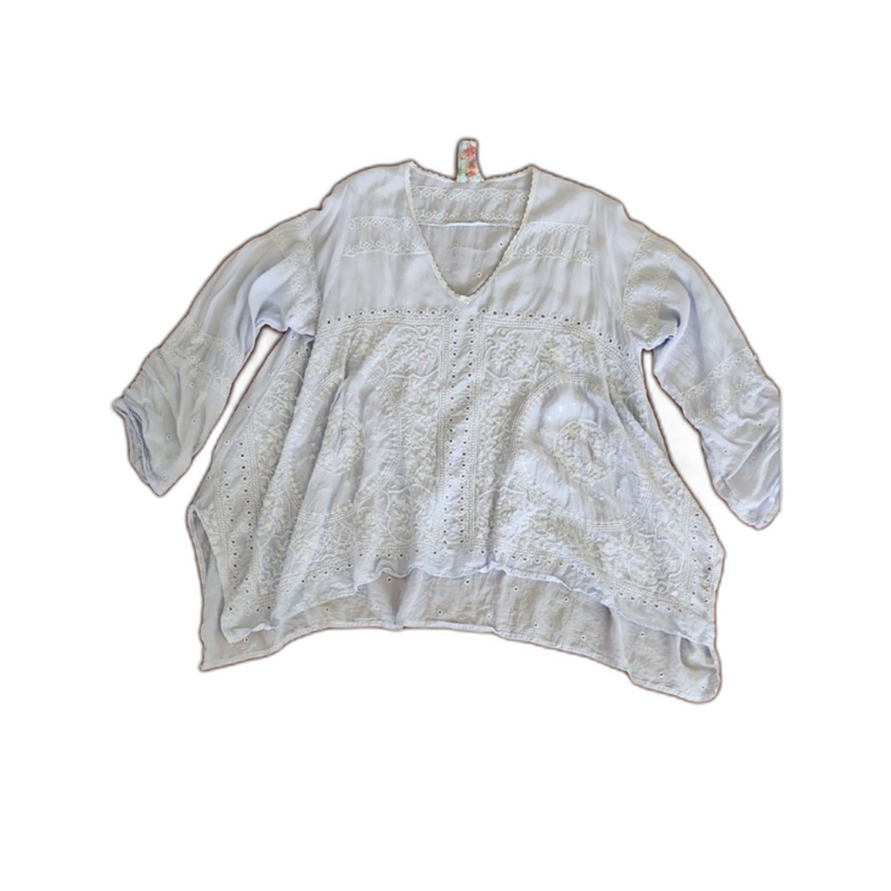 Johnny Was Long Sleeve Embroidered Tunic Blouse, Periwinkle, Size L